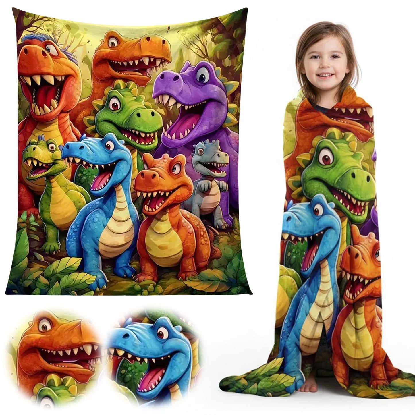 DinoSnuggle™ Smiling Dino Flanellen Deken