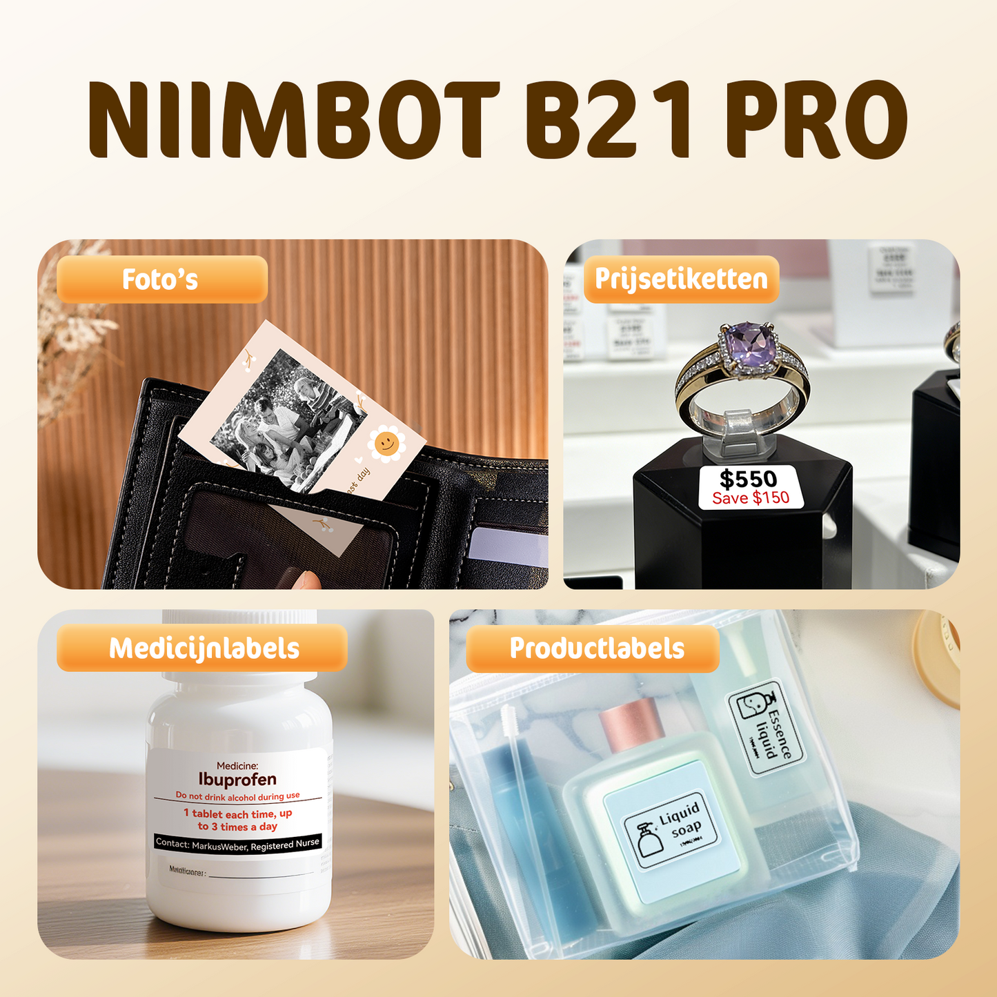 Niimbot B21 Pro Thermische etikettenprinter in trendy vintage stijl