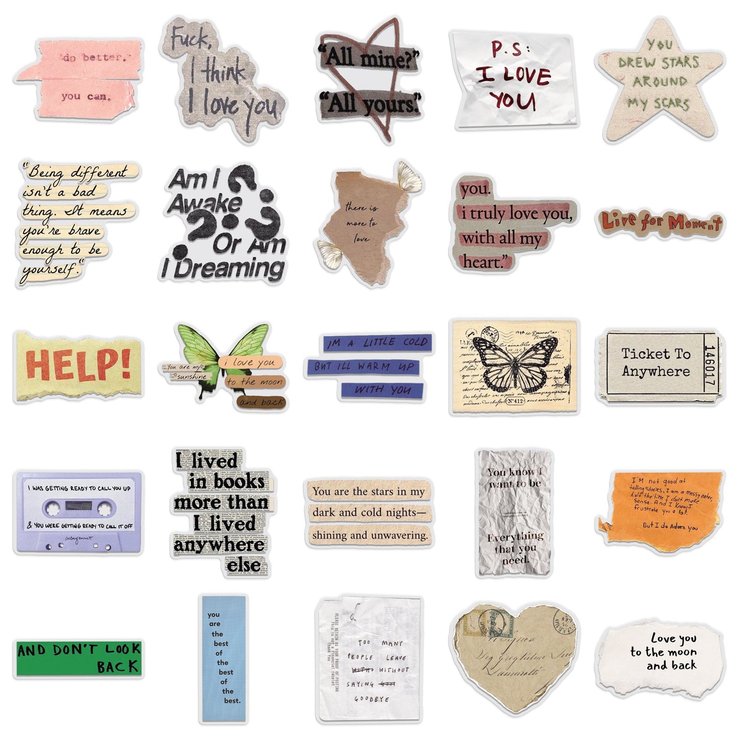 Retro Slogan Stickers – 50 Stuks PET