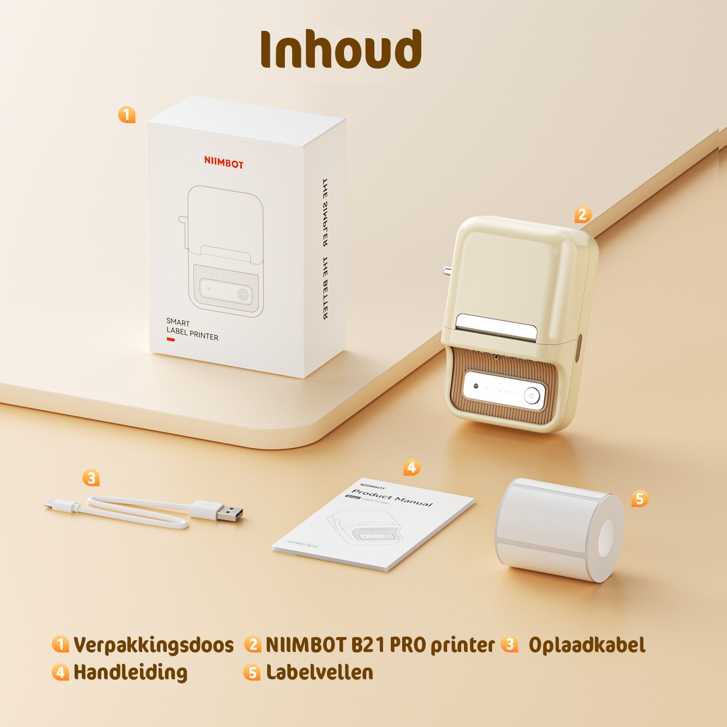 Niimbot B21 Pro Thermische etikettenprinter in trendy vintage stijl