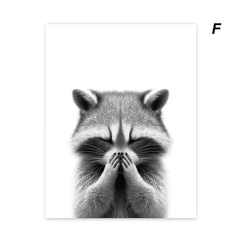 Grappige dieren Kat, Giraffe, Olifant Toiletpapier Badkuip zwart/wit Wall Art