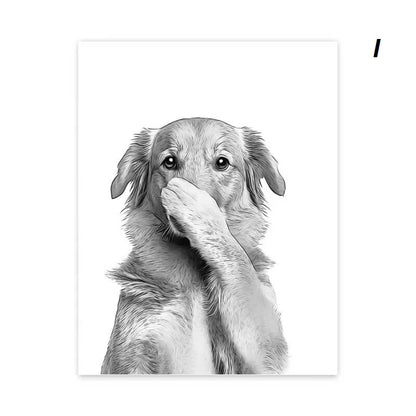 Grappige canvas van dieren Kat, Giraffe, Olifant Toiletpapier Badkuip zwart/wit Wall Art