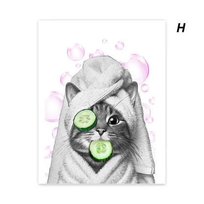 Grappige canvas van dieren Kat, Giraffe, Olifant Toiletpapier Badkuip zwart/wit Wall Art