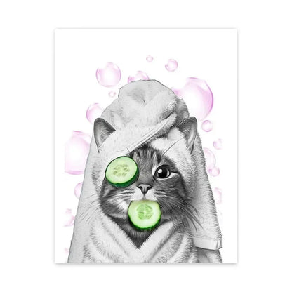 Grappige canvas van dieren Kat, Giraffe, Olifant Toiletpapier Badkuip zwart/wit Wall Art
