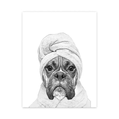 Grappige canvas van dieren Kat, Giraffe, Olifant Toiletpapier Badkuip zwart/wit Wall Art