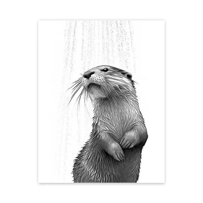 Grappige canvas van dieren Kat, Giraffe, Olifant Toiletpapier Badkuip zwart/wit Wall Art
