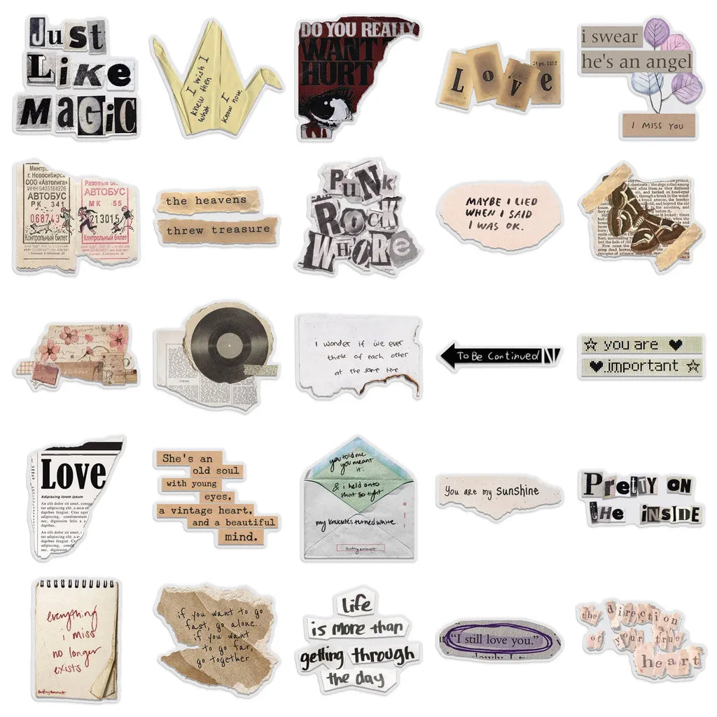 Retro Slogan Stickers – 50 Stuks PET