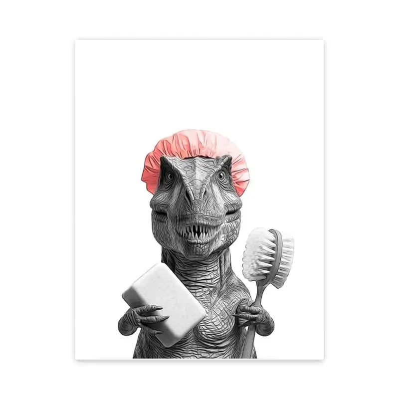 Grappige dieren Kat, Giraffe, Olifant Toiletpapier Badkuip zwart/wit Wall Art