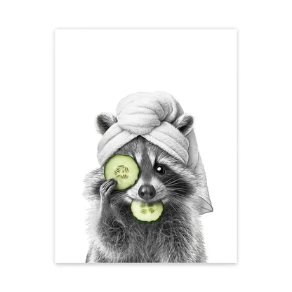 Grappige canvas van dieren Kat, Giraffe, Olifant Toiletpapier Badkuip zwart/wit Wall Art