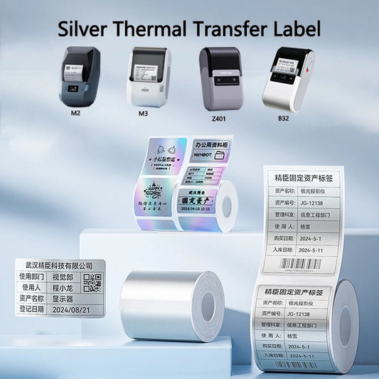 Niimbot M2/M3/B32/Z401 Zilver Heat Transfer Labelpapier – Zelfklevende Asset & Kantoorlabels