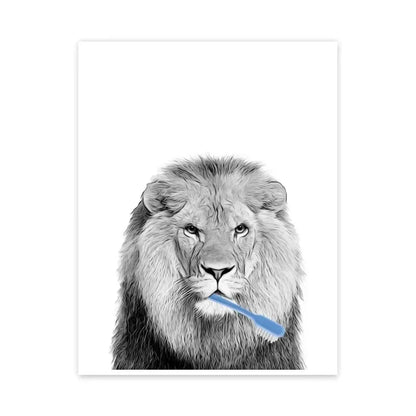 Grappige canvas van dieren Kat, Giraffe, Olifant Toiletpapier Badkuip zwart/wit Wall Art