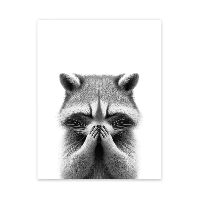 Grappige dieren Kat, Giraffe, Olifant Toiletpapier Badkuip zwart/wit Wall Art