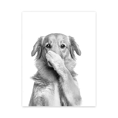 Grappige canvas van dieren Kat, Giraffe, Olifant Toiletpapier Badkuip zwart/wit Wall Art